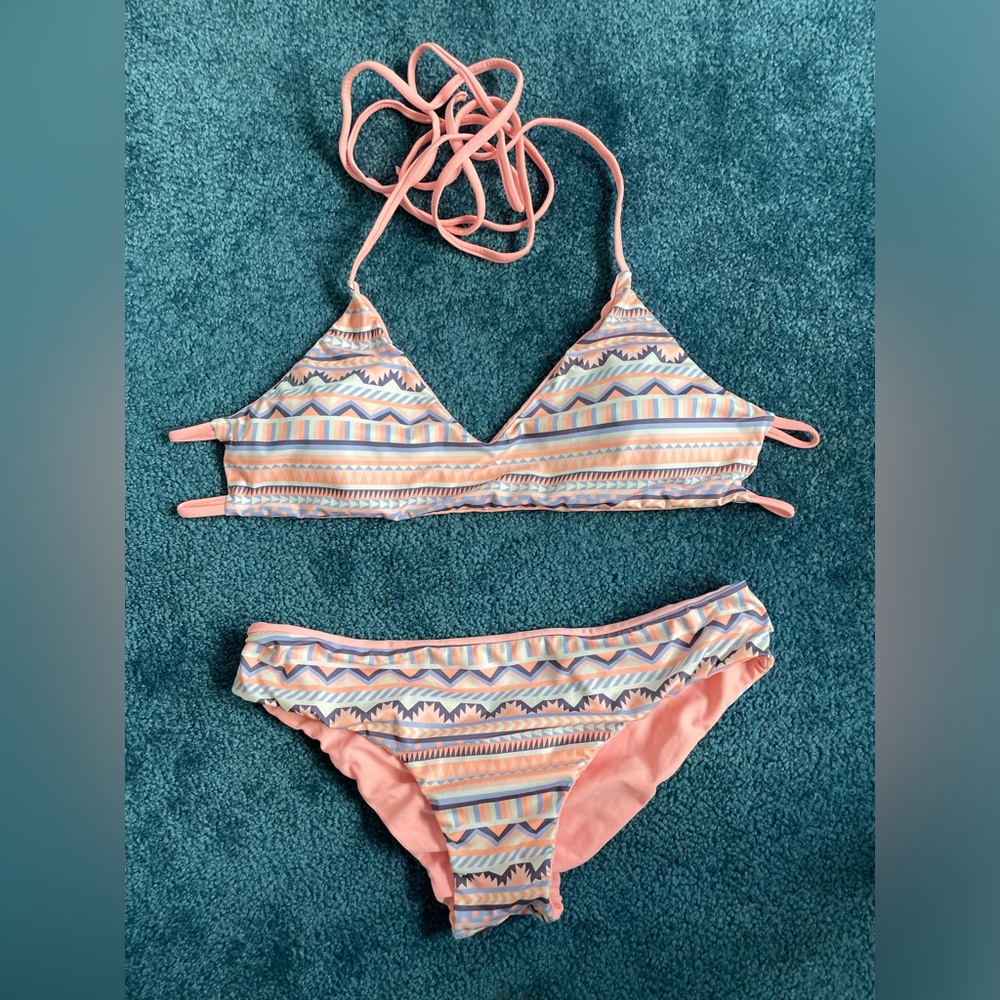 Bikinima Peach & Purple Aztec Pattern Bikini Set - No Tags - Bottom Approx 15.5”
